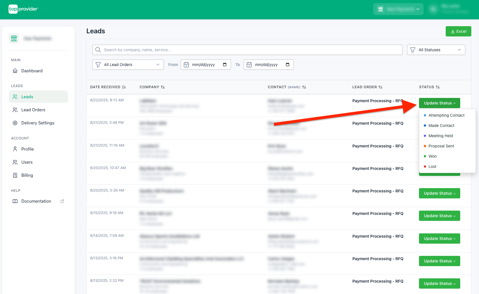 Lead status dropdown Lead Status Dropdown