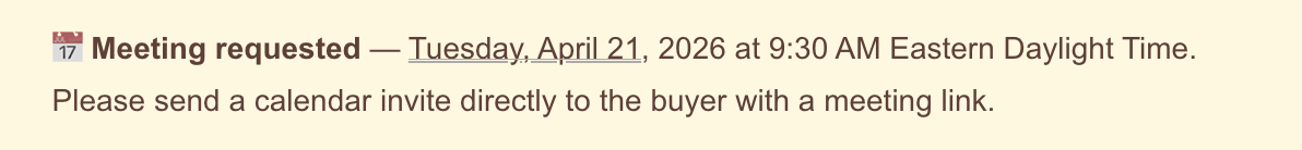 Meeting alert section in a lead email