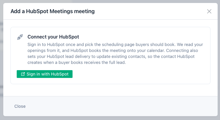 The HubSpot connect window