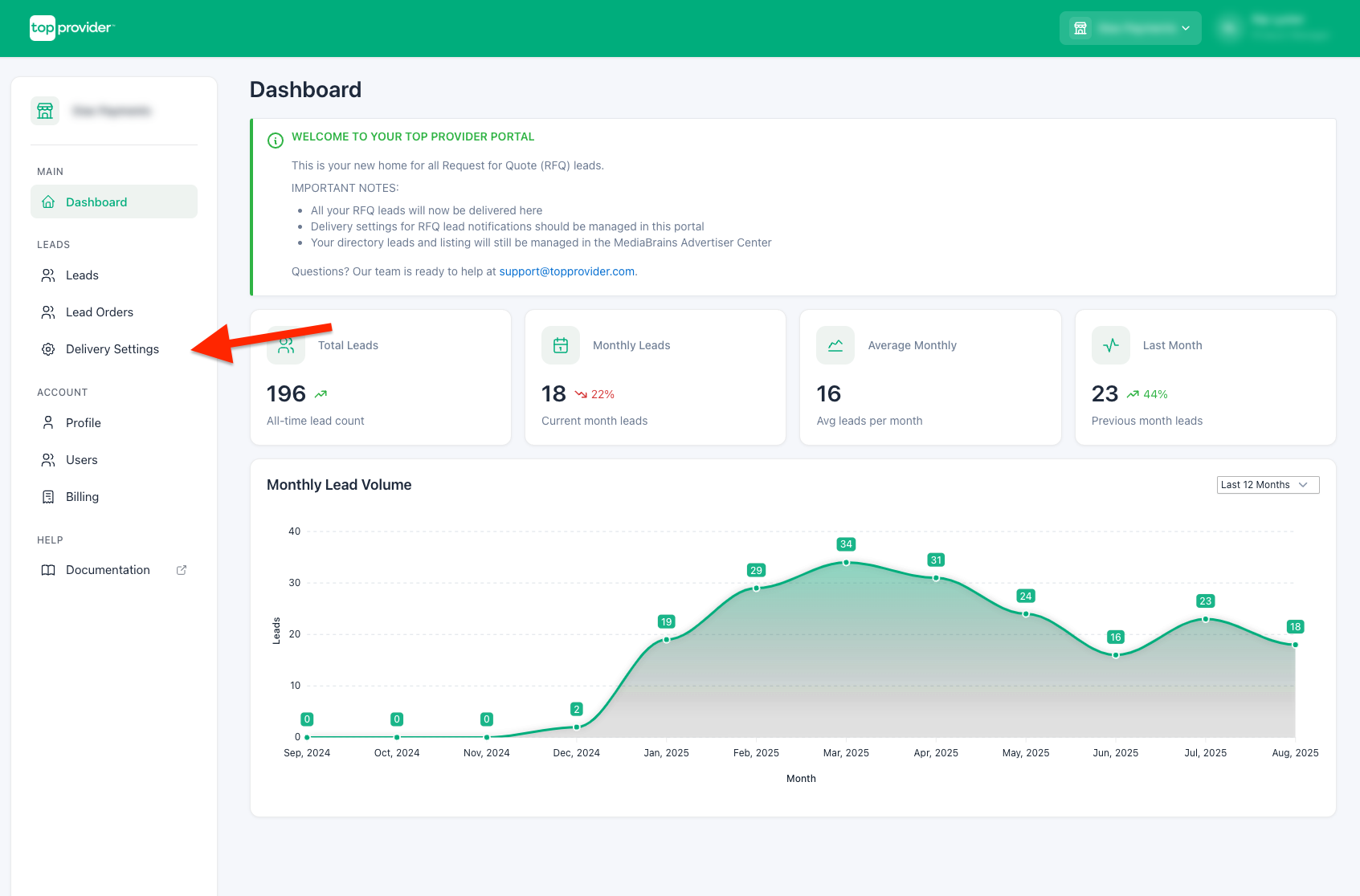 Navigating to delivery settings Navigation to Delivery Settings