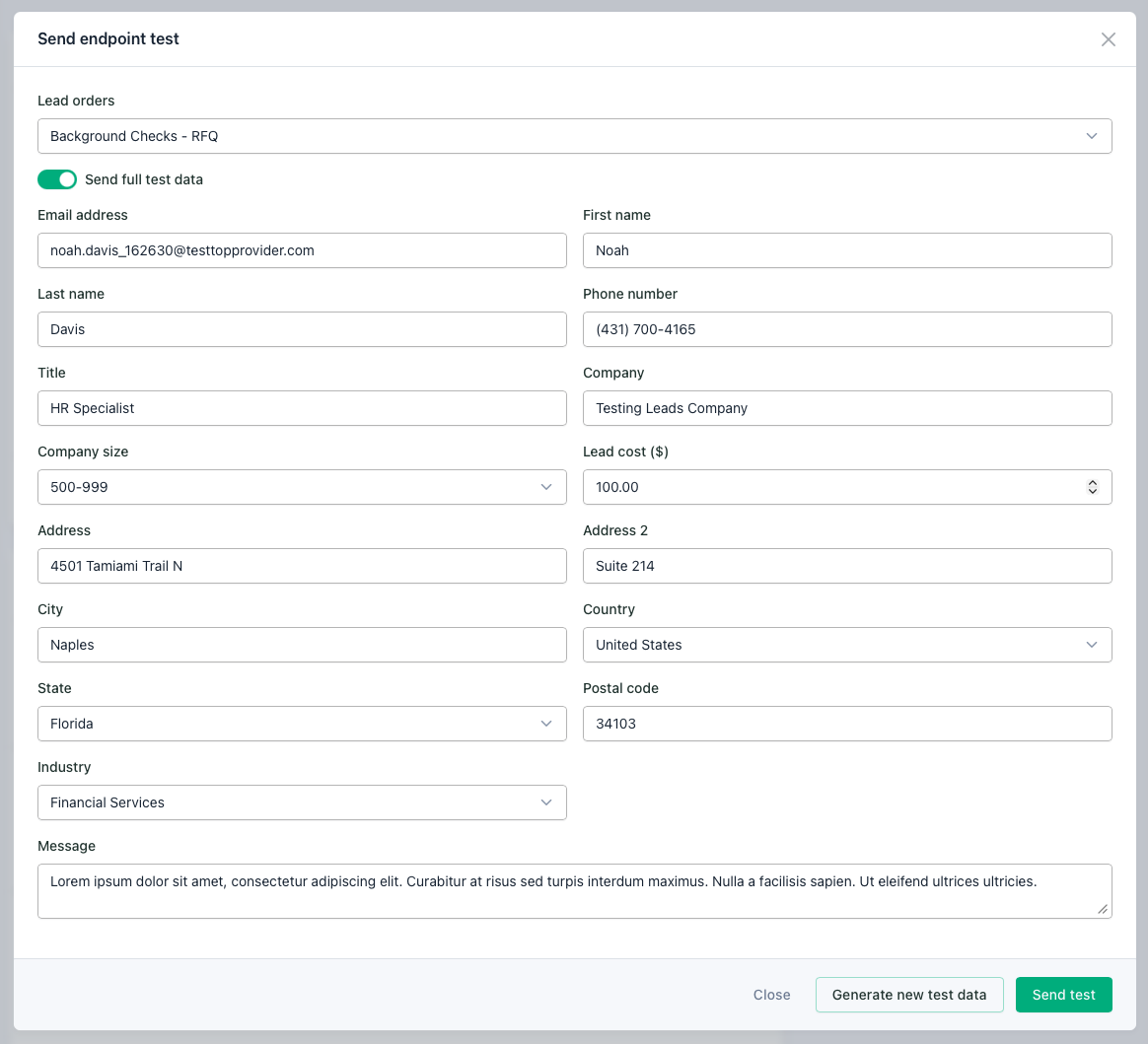 Test form with custom values